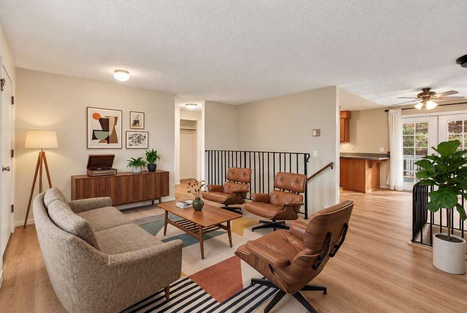 AI concept of the living room in a warm mid-century style