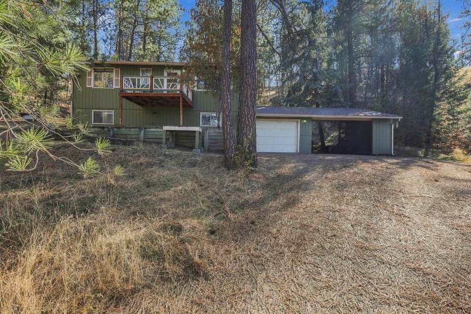 Home and garage among the trees