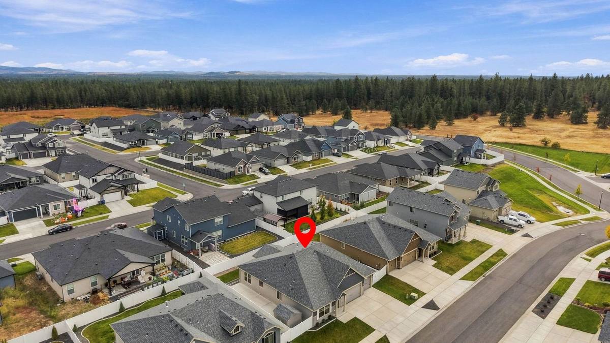 Aerial view of the Thomas Manor neighborhood with the home marked
