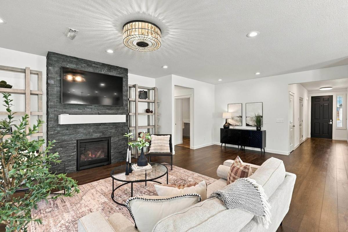 Full-height stone gas fireplace